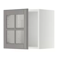METOD - Kabinet dinding dengan pintu kaca, putih/Bodbyn abu-abu, 40x37x40 cm