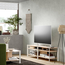 JÄTTESTA - TV bench, white/light bamboo, 160x40x49 cm