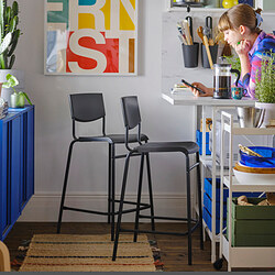 STIG - Bar stool with backrest, counter height black/black, 63 cm