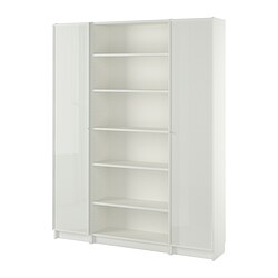 BILLY/HÖGBO - Bookcase combination w glass doors, white, 160x202 cm
