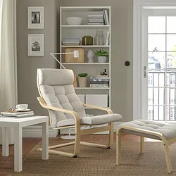 POÄNG - Bangku kaki, veneer kayu birch/Gunnared krem