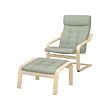 POÄNG - Kursi berlengan dan bangku kaki, veneer kayu birch/Gunnared hijau muda