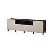 BESTÅ - TV bench with doors and drawers, black-brown/Lappviken/Stubbarp light grey/beige, 240x42x74 cm