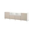 BESTÅ - TV bench with doors and drawers, white/Lappviken/Stubbarp light grey/beige, 240x42x74 cm