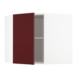 METOD - Corner wall cabinet with shelves, white Kallarp/high-gloss dark red-brown, 68x37x60 cm