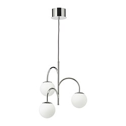 SIMRISHAMN - Pendant lamp, 3-armed, chrome-plated/opal white glass, 55 cm