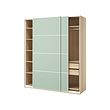 PAX/MEHAMN - Wardrobe with sliding doors, white stained oak effect/double sided light green, 200x66x236 cm