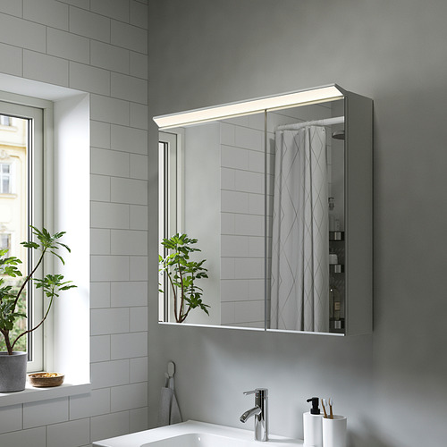 TREASJÖN kab cermin 2 pintu/lampu built-in