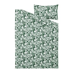 SKOGSDUVA - Sarung duvet dan sarung bantal, putih hijau/pola hutan, 150x200/50x80 cm