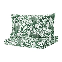 SKOGSDUVA - Sarung duvet dan sarung bantal, putih hijau/pola hutan, 150x200/50x80 cm