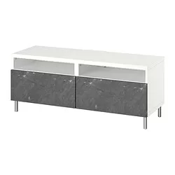 BESTÅ - Meja TV dengan laci, putih/Bergsviken/Ösarp hitam, 120x42x48 cm