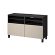 BESTÅ - TV bench with doors, black-brown/Lappviken/Stubbarp light grey/beige, 120x42x74 cm