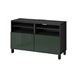 BESTÅ - TV bench with doors, black-brown/Selsviken/Stubbarp dark olive-green, 120x42x74 cm