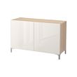 BESTÅ - Storage combination with doors, white stained oak effect/Selsviken high-gloss/white, 120x42x74 cm