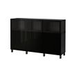 BESTÅ - Storage combination with doors, black-brown Selsviken/Glassvik high-gloss/black clear glass, 180x42x112 cm