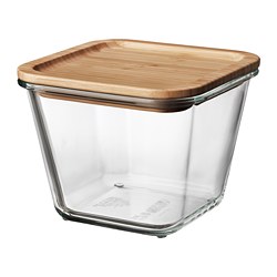 IKEA 365+ - Wadah makanan dengan penutup, segi empat kaca/bambu, 1.2 l