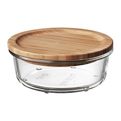 IKEA 365+ - Wadah makanan dengan penutup, bulat kaca/bambu, 400 ml