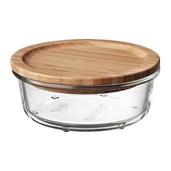 IKEA 365+ - Food container with lid, round glass/bamboo, 400 ml