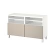 BESTÅ - TV bench with doors, white/Lappviken/Stubbarp light grey/beige, 120x42x74 cm