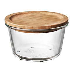 IKEA 365+ - Wadah makanan dengan penutup, bulat kaca/bambu, 600 ml