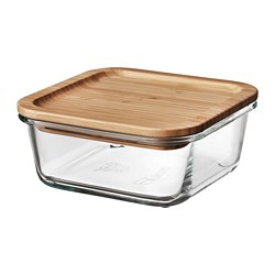 IKEA 365+ - Food container with lid, square glass/bamboo, 600 ml