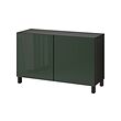 BESTÅ - Storage combination with doors, black-brown Selsviken/Stubbarp/high-gloss dark olive-green, 120x42x74 cm