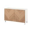 BESTÅ - Kombinasi penyimpanan dengan pintu, putih/Hedeviken/Stubbarp veneer kayu oak, 120x42x74 cm