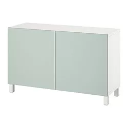 BESTÅ - Kombinasi penyimpanan dengan pintu, putih/Hjortviken/Stubbarp abu-abu-hijau pudar, 120x42x74 cm