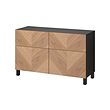 BESTÅ - Kombinasi penyimpanan dg pintu/laci, hitam-cokelat/Hedeviken/Stubbarp veneer kayu oak, 120x42x74 cm