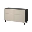BESTÅ - Kombinasi penyimpanan dg pintu/laci, hitam-cokelat/Lappviken/Stubbarp abu-abu muda-krem, 120x42x74 cm