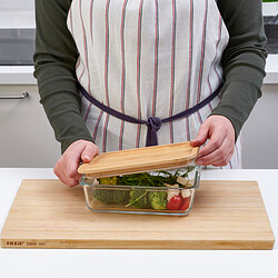 IKEA 365+ - Food container with lid, rectangular glass/bamboo, 1.0 l