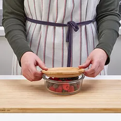 IKEA 365+ - Food container with lid, round glass/bamboo, 400 ml