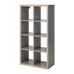 KALLAX - Shelving unit, grey/wood effect, 77x147 cm