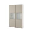 BESTÅ - Storage combination w glass doors, white Lappviken/light grey-beige clear glass, 120x42x193 cm