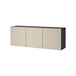 BESTÅ - Wall-mounted cabinet combination, black-brown/Lappviken light grey-beige, 180x42x64 cm