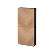 BESTÅ - Kabinet dinding dengan 2 pintu, hitam-cokelat/Hedeviken veneer kayu oak, 60x22x128 cm