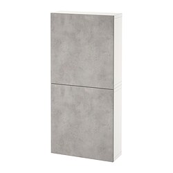 BESTÅ - Kabinet dinding dengan 2 pintu, putih Kallviken/abu-abu muda efek beton, 60x22x128 cm
