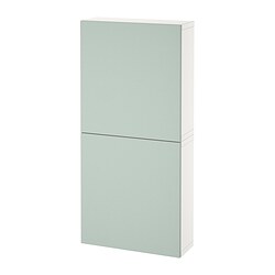 BESTÅ - Kabinet dinding dengan 2 pintu, putih/Hjortviken abu-abu-hijau pudar, 60x22x128 cm