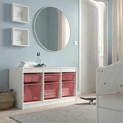 TROFAST - Storage combination with boxes, white/light red, 99x44x56 cm