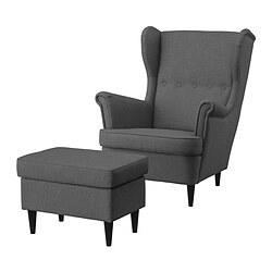STRANDMON - Armchair and footstool, Nordvalla dark grey