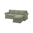 EKTORP - 3-seat sofa with chaise longue, Hakebo grey-green