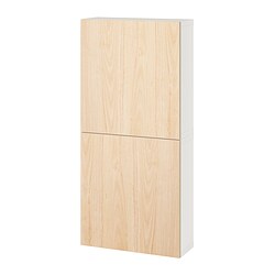 BESTÅ - Wall cabinet with 2 doors, white/Fänrik ash, 60x22x128 cm
