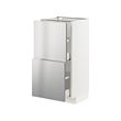 METOD/MAXIMERA - Base cabinet with 2 drawers, white/Vårsta stainless steel, 40x37x80 cm