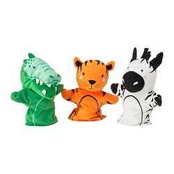 NATTHÄGER - Set boneka tangan 3 unit, buaya zebra/harimau aneka warna