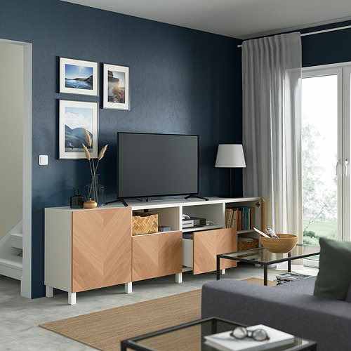 BESTÅ meja TV dengan pintu dan laci