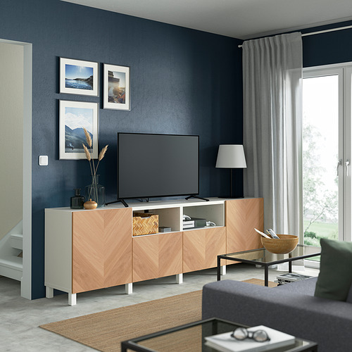 BESTÅ meja TV dengan pintu dan laci