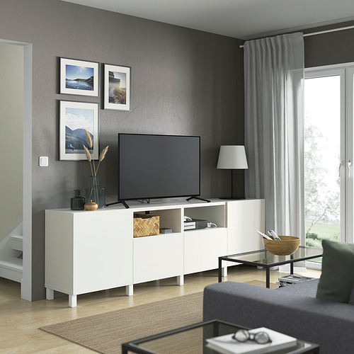 BESTÅ meja TV dengan pintu dan laci