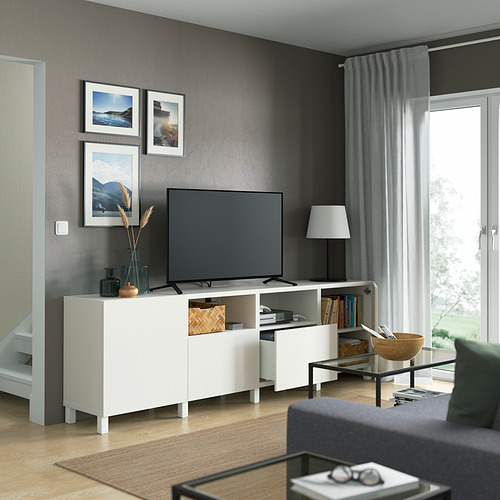 BESTÅ meja TV dengan pintu dan laci