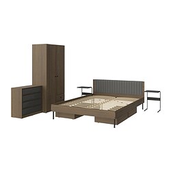 BRUKSVARA - Perabot kamar tidur, set isi 9, cokelat/antrasit, 180x200 cm