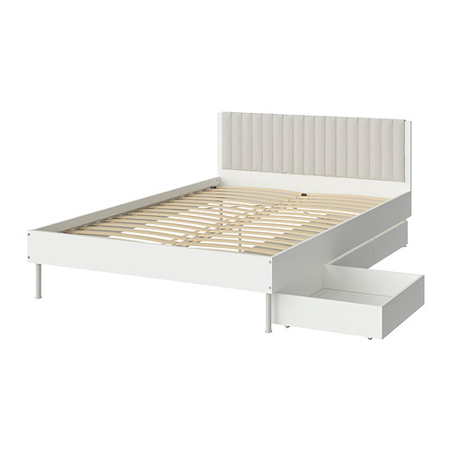 BRUKSVARA bed frame with 3 storage boxes, white, 180x200 cm | IKEA ...